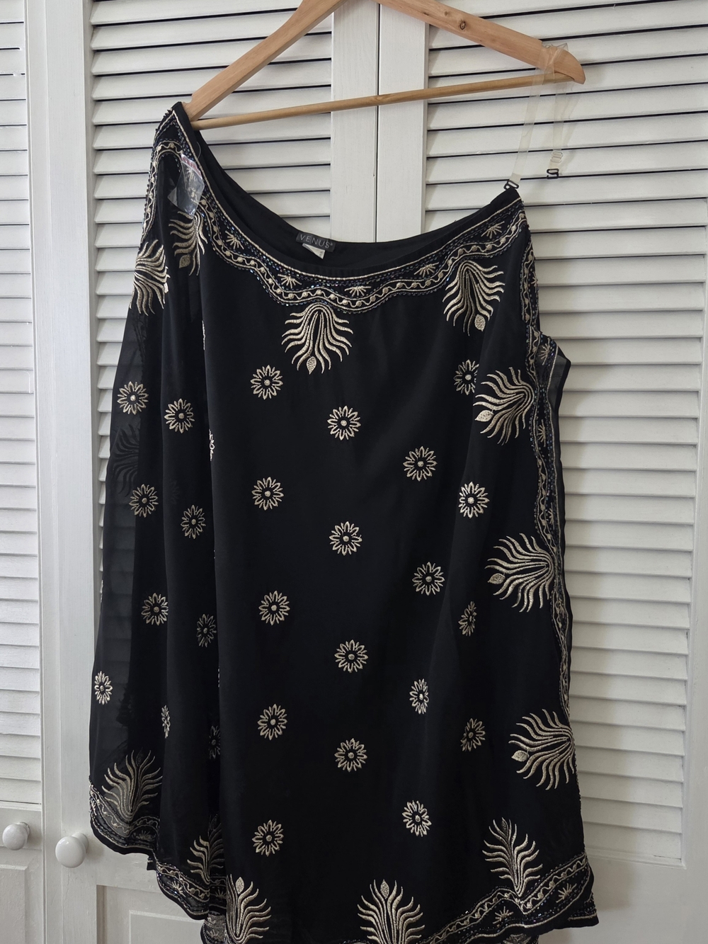 VENUS Black Dress with Gold Embroidery